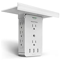 BESTTEN USB Surge Protector Wall Outlet Scoket Shelf, 3 USB Charging Ports and 8 AC Outlets Multi Plug Extender, 1020 Joule, USB Wall Charger Outlet Splitter, Removable Top Shelf