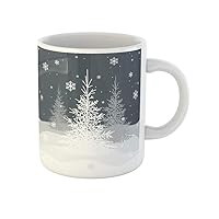 Coffee Mug Gray Winter Christmas Trees on Grey White Snowflake December 11 Oz Ceramic Tea Cup Mugs Best Gift Or Souvenir For Family Friends Coworkers