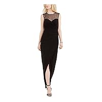Vince Camuto Womens Illusion Ruched Evening Dress Black 6