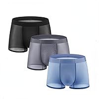 Mens Ice Silk Mesh Breathable Underwear,Sexy Panties Absorbent Soft 3D Ultra Thin Comfortable Men Boxer Briefs