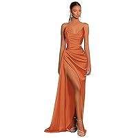 Eightale Satin Strapless V-Neck Long Prom Dress Tight Ruched Formal Party Dress