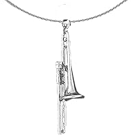Silver 3D Trombone Necklace | Rhodium-plated 925 Silver 3D Trombone Pendant with 18