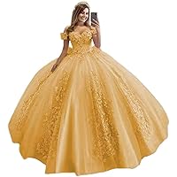 Off Shoulder Quinceanera Dresses for Teens Lace Floral Flower Ball Gowns for Sweet 15 16 Puffy Long Princess Dress with Train