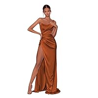 Women's One Shoulder Bridesmaid Dresses Satin Prom Dresses Long Mermaid Formal Party Dress with Slit UU09