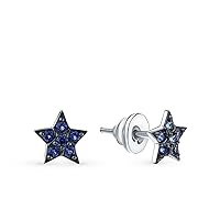 White Gold Plated 925 Silver 0.07 ct Tiny Star Studs, Blue Diamond Star Earrings, Cute Stud Earrings, Everyday Fine Jewelry, pushback stud.