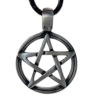 Celtic Pagan Wiccan Wicca Magic Spell Wizard Jewelry Pentagram Star Pentacle Silver Pewter Men's Pendant Necklace Protection Amulet Wealth Fortune Lucky Charm Safe Travel Talisman w Black Leather Cord