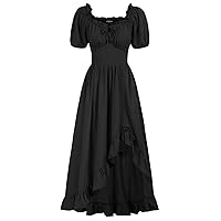 Scarlet Darkness Renaissance Dress Women Cottagecore Corset Dress Ruffle Maxi Dress with Pockets