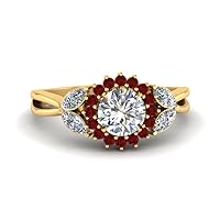 Choose Your Gemstone Flower Halo Split Shank Diamond CZ Ring yellow gold plated Round Shape Halo Engagement Rings Matching Jewelry Wedding Jewelry Easy to Wear Gifts US Size 4 to 12