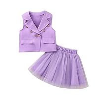 Medium Girl Clothes Kids Toddler Baby Girls Summer Set Sleeveless Solid Coat Tops Tulle Tutu Skirt (Purple, 4-5 Years)
