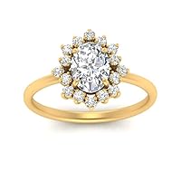 Choose Your Gemstone Thin Band Oval Halo Ring Yellow Gold Plated Oval Shape Halo Engagement Rings Affordable for Your Girlfriend, Wife, Partner Wedding US Size 4 to 12
