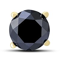1 Carat Round Single Solitaire Black Diamond Stud Earring in 10K Yellow Gold