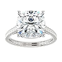 Cushion Cut Moissanite Solitaire Promise Ring, 7.0 Ct, White Gold