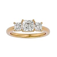 Certified 14K 3 pcs Emerald Cut Moissanite Diamond (1.74 Carat) Ring in 4 Prong Setting With White/Yellow/Rose Gold Engagement Ring For Women, Girl