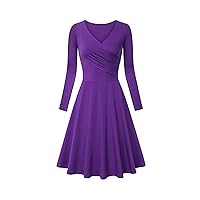 Women's Casual Dress Floral Print Outdoor Home Long Sleeve Slim T Shirt Dress Womens Dresses Casual(Purple #1,XX-Large)