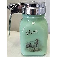 Honey Dispenser Jadeite Jade Jadite Green Glass American Made w/Chicken White Leghorn Rooster