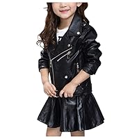 Little Girl Leather Jacket Children's Boy Motorcycle Kid Outwear Solid Color Zipper Coat Windbreaker R8