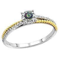 14k White Gold Genuine Diamond Halo & Color Solitaire Engagement Ring Round Brilliant cut 3mm, size 5-10