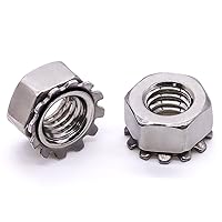M4-0.7mm K-Lock Nuts, 304 Stainless Steel 18-8, Kep Lock Nuts with External Tooth Washer, 100 PCS