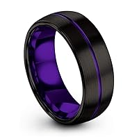 Tungsten Carbide Wedding Band Ring 8mm for Men Women Green Red Fuchsia Copper Teal Blue Purple Black Center Line Dome Black Brushed Polished