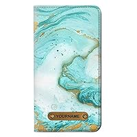 RW3399 Green Marble Graphic Print PU Leather Flip Case Cover for iPhone 11 Pro with Personalized Your Name on Leather Tag