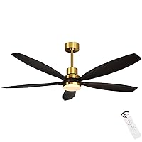 KAPOEFAN 60'' Black Walnut Ceiling Fan with Light and Remote, Modern Outdoor Wood Ceiling Fan for Patios, 5 Blades Ceiling Fans for Bedroom Living Room, Dimmable Memory Light, Reversible DC Motor
