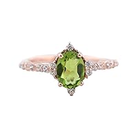 Peridot Wedding Ring Diamond Halo Girl Proposal Jewelry, Half Eternity Unique Promise Ring, Statement Yellow Gold Ring Birthday Gift For Wife BY KANISHKA GEMS JEWELS
