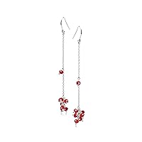 Red chalcedony earrings-Long chain July birthstone-Handmade grape earrings-Dangling simple silver everyday hook earrings