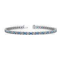 Round Blue Topaz Natural Diamond 3.31 ctw 3-Prong Women Eternity Tennis Bracelet 14K White Gold