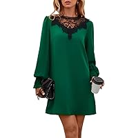 Women's Dress Guipure Lace Insert Flounce Sleeve Tunic Dress MCTEST (Color : Green, Size : Medium)