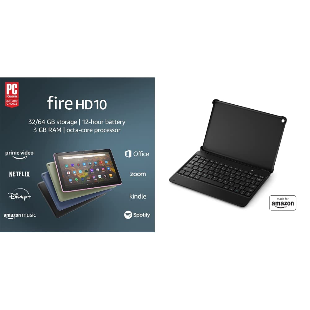 Fire HD 10 Tablet (32 GB, Lavender, Lockscreen Ad Supported) + Keyboard Case