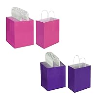Oikss Each 100 Pack Medium Fuchsia & Purple Kraft Paper Gift Bags with Handles Bulk