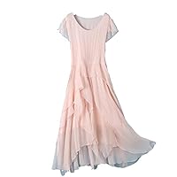 Women's Summer Dress,Fairy Asymmetric Swing in Mulberry Silk
