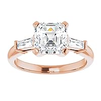 Generic 1.5 Ct Three Stone Engagement Ring Asscher Cut Wedding Ring for Women Promise Gifts for Her, White