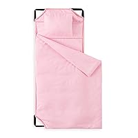 Wake In Cloud - Pink Nap Mat with Pillow for Kids Toddler Boys Girls, Fit Preschool Daycare Sleeping Cot with Elastic Corner Straps, Solid Plain Color, 100% Soft Microfiber