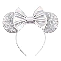 Mouse Ears Bow Headbands, Blue Snowflake Glitter Sequins Headbands for Princess Party Cosplay Costume