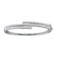 14K White Gold Baguette Diamond Bypass Bangle Bracelet 1-1/2 Ctw.