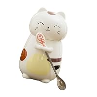 Practical Coffee Cup Milk Cup With Spoon And Lid Multifunctional Cats Shaped Mug With 400ml Capacity Ceramic Cup Easy To Clean