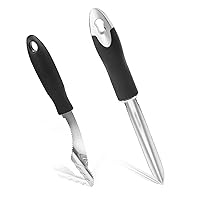 Jalapeno Pepper Corer & Zucchini/Cucumber Corer, Set of 2, Newness Stainless Steel Core Deseeder Kitchen Tool with Serrated Slice and Rubber Handle, Easy for Seed Remover or Slice off Vegetables tops