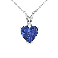 Animas Jewels 0.02 cttw Diamond and Blue Sapphire Heart Pendant Necklace In 925 Sterling silver with 18 Inch Free Chain