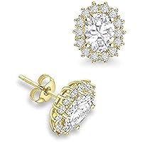 Classic Oval Cut Cubic Zirconia Beautiful Cluster Wedding Engagement Prong Set Stud Earring For Women's & Girls .925 Sterling Sliver