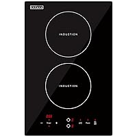 Empava Electric Stove Induction Cooktop Vertical with Dual Burners Vitro Smooth Surface 120V, 12 Inch, Black Ceramic Glass