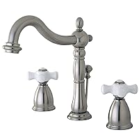 Kingston Brass KB1978PX Heritage Widespread Lavatory Faucet with Porcelain Cross Handle, Brushed Nickel,8-Inch Adjustable Center