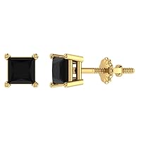 Black Diamond Stud Earrings for Women Men Princess Cut 14K Gold Gift Box Authenticity Cards