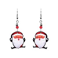 Santa Claus Christmas Themed Graphic Dangle Earrings - Womens Fashion Handmade Jewelry Holiday Accessories