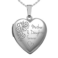Customized Sterling Silver 'Mother and Daughter Forever' Heart Locket Necklace That Holds Pictures - 3/4 Inch X 3/4 Inch