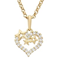 ABHI 0.20 CT Created Diamond Three Stars Heart Pendant Necklace 14k Yellow Gold Over