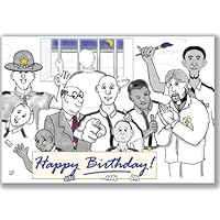 Uncle Pokey Birthday Card - Office Gang - Humorous Full Color Art on 100 pound paper with envelope folding to 5