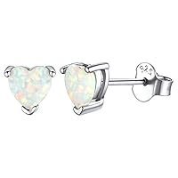 ChicSilver 925 Sterling Silver Opal Stud Earrings Round/Heart/Oval/Butterfly/Moon Star Shape Earrings for Women October Birthstone Jewelry(Gift Wrapped)