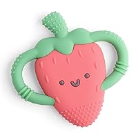 Strawberry-Shaped Teether with Handles; Silicone Teether with Easy-Grab Handles and Textured, Teethable Surfaces (Strawberry)