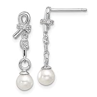5mm Cheryl M 925 Sterling Silver Rhodium Plated Freshwater Cultured Pearl and CZ Post DReligious Guardian Angel Earrings Measures 19.65x5mm Wide Jewelry for Women